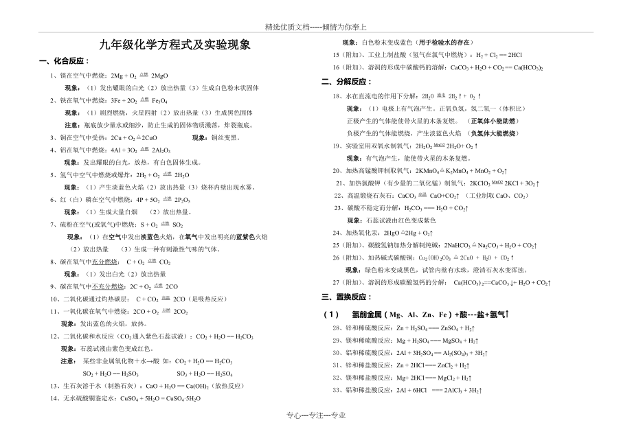 化学方程式及实验现象(全)(共4页)_第1页