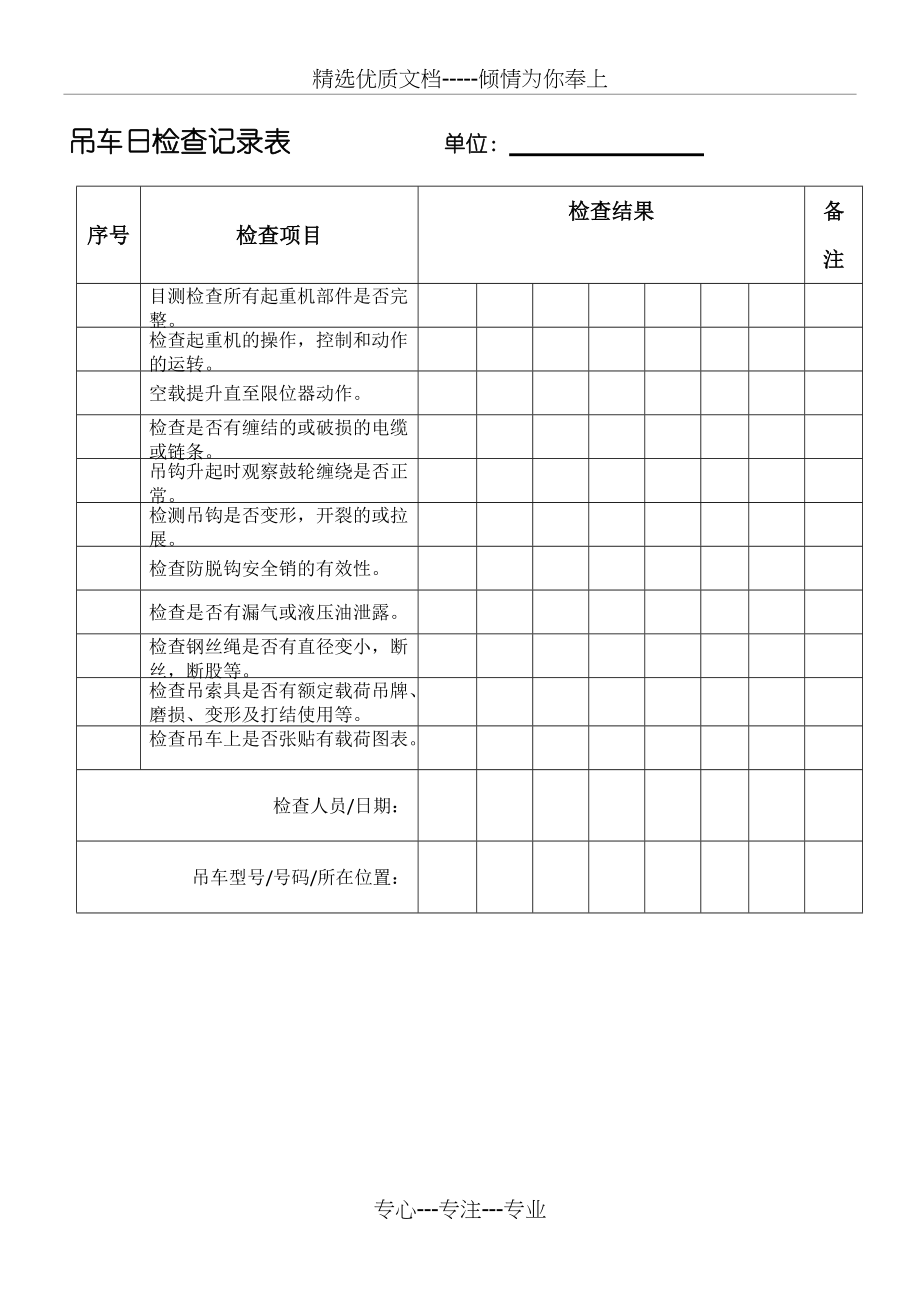 吊车日检查记录表格模板(共1页)_第1页