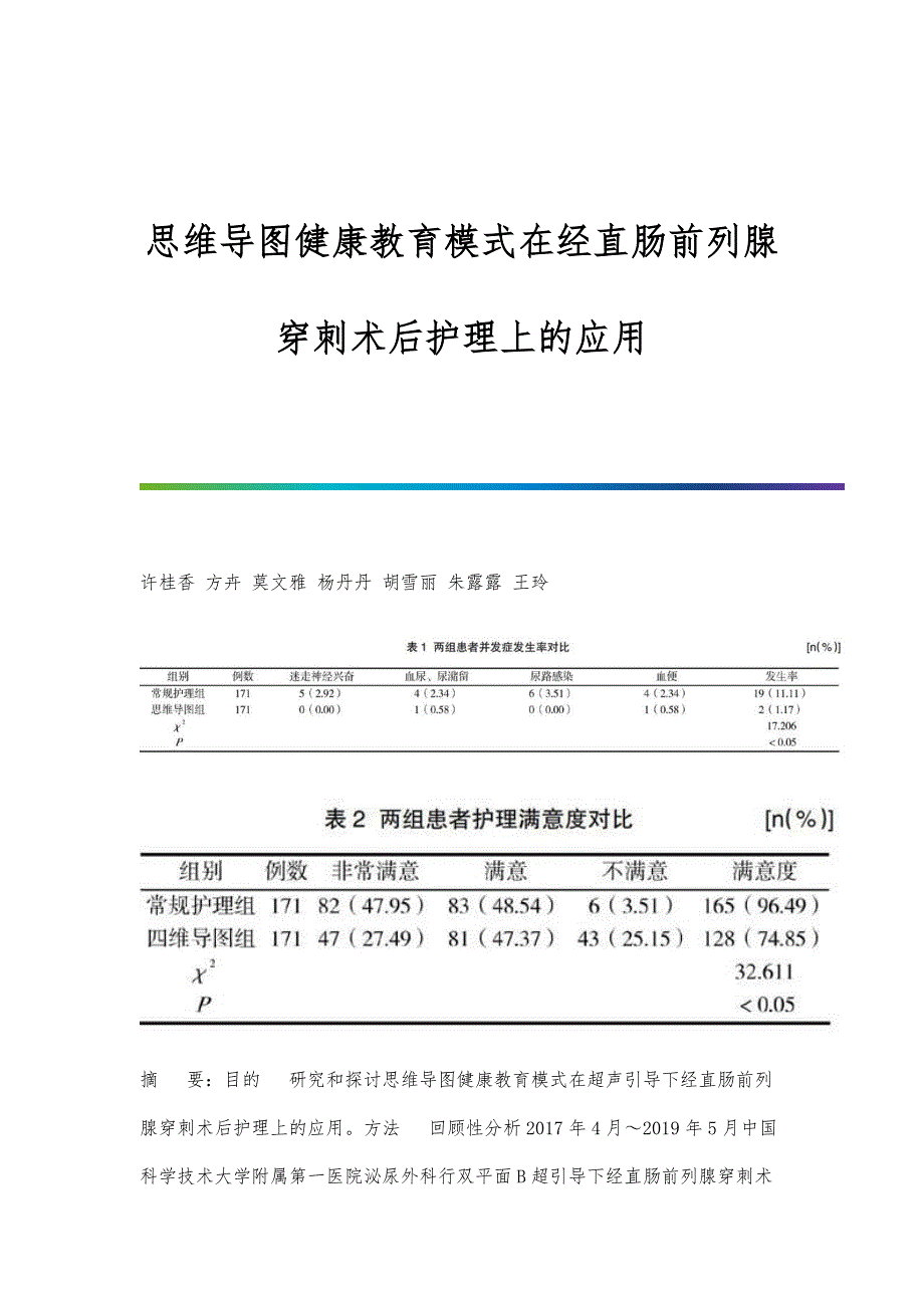 思维导图健康教育模式在经直肠前列腺穿刺术后护理上的应用_第1页