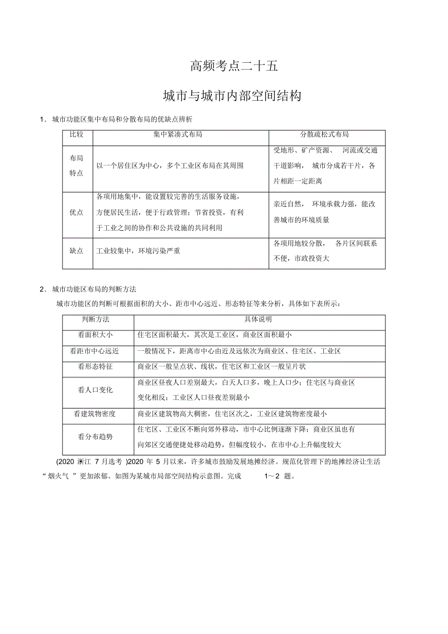 备战2022年高考地理全二轮复习高频考点25城市与城市内部空间结构_第1页