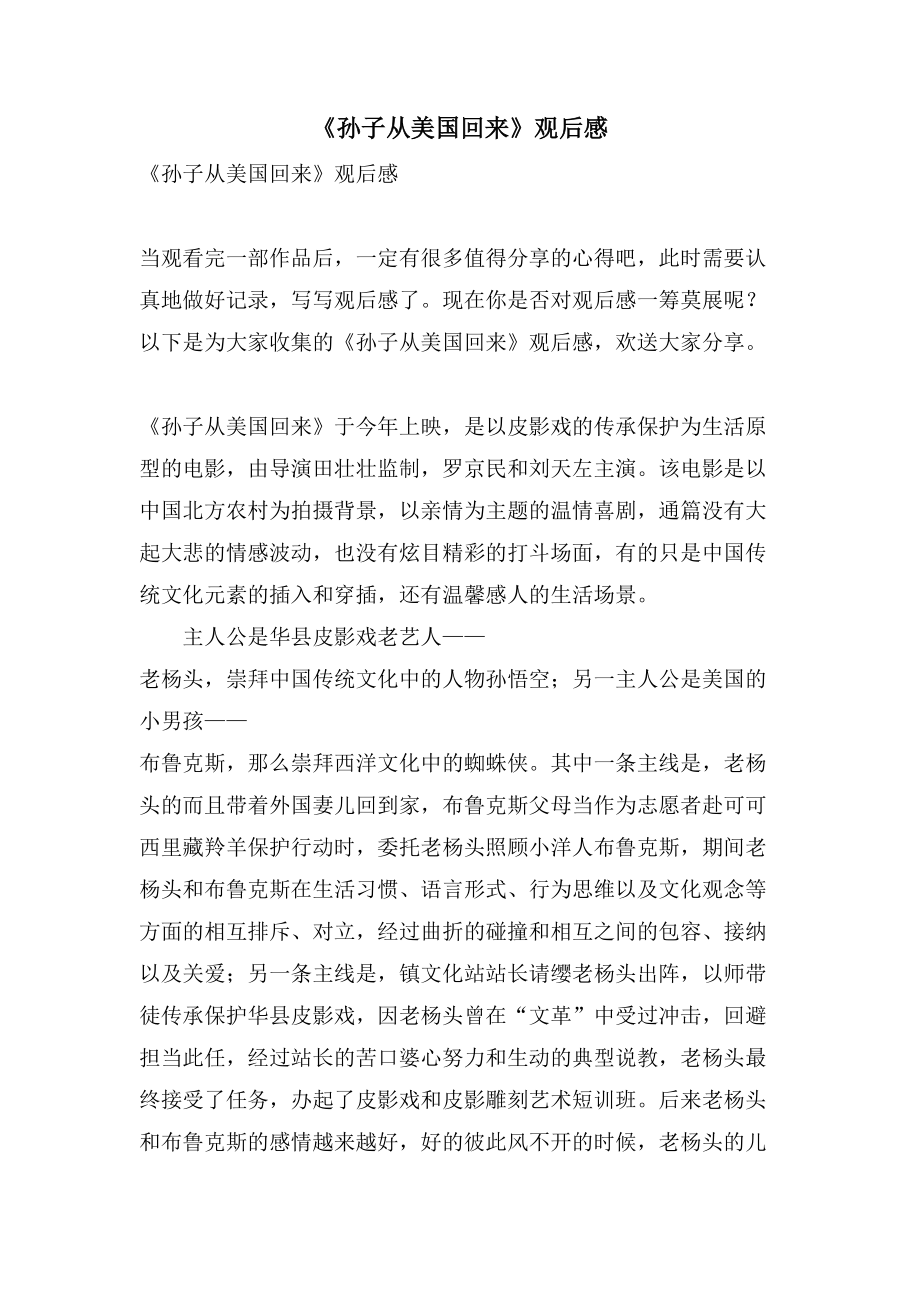 《孙子从美国回来》观后感_第1页