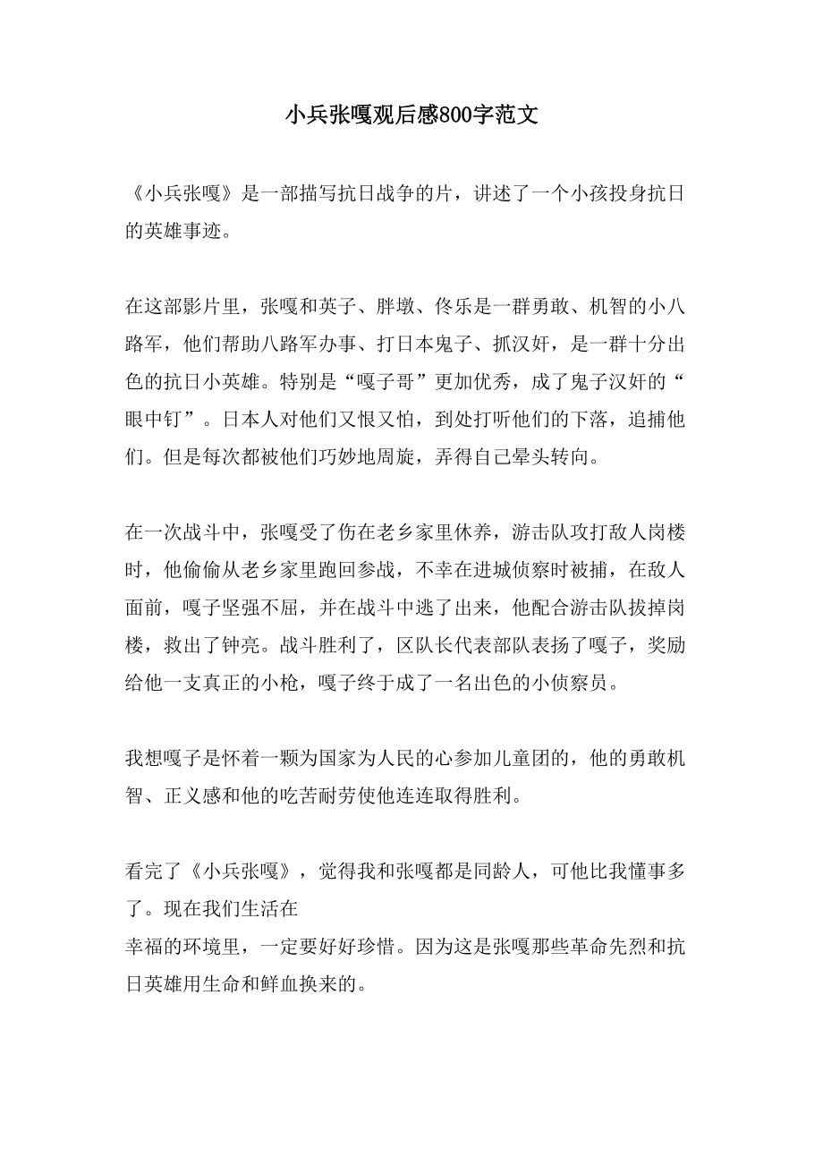 小兵张嘎观后感800字范文_第1页
