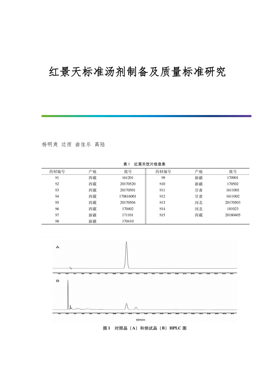 红景天标准汤剂制备及质量标准研究_第1页