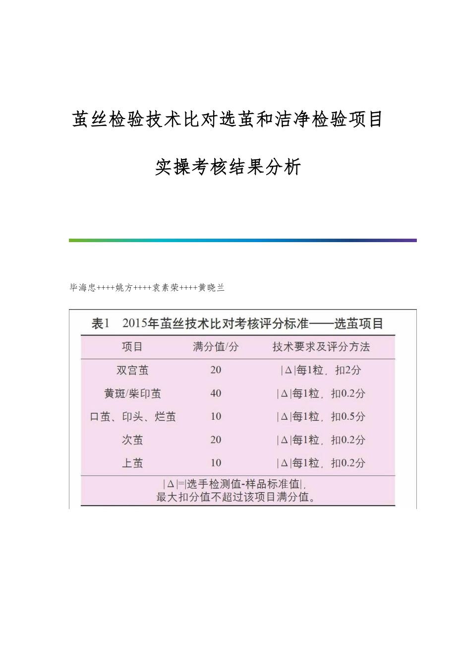 茧丝检验技术比对选茧和洁净检验项目实操考核结果分析_第1页