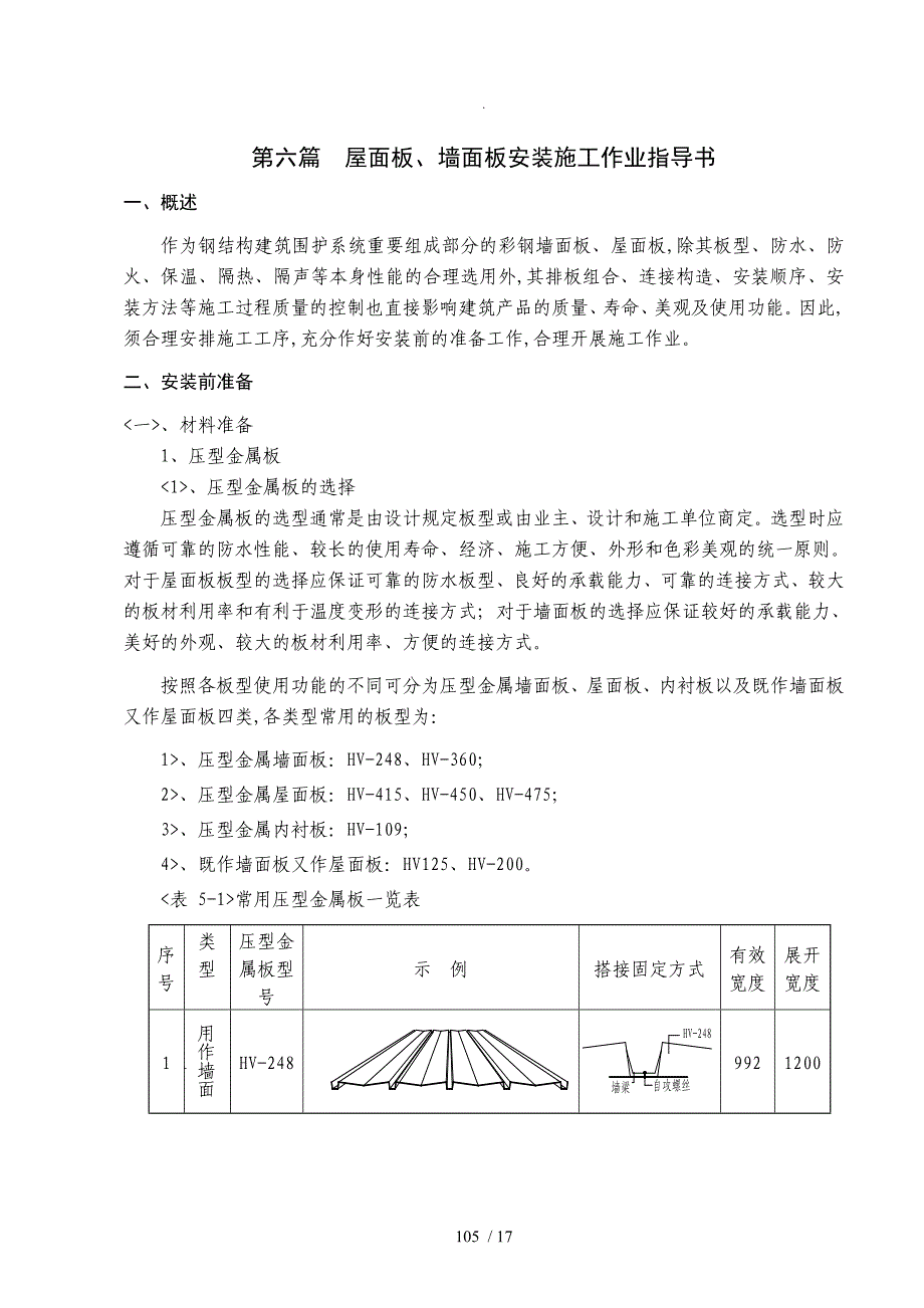 钢筋结构屋面板、墙面板作业指导书施工设计工艺设计规程完整_第1页
