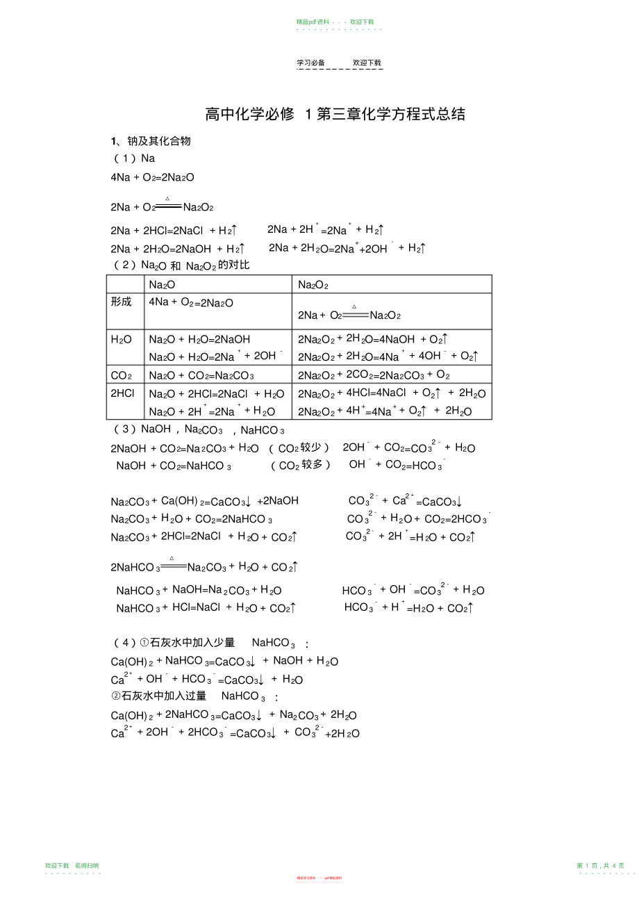 高中化学第三章化学方程式总结_第1页