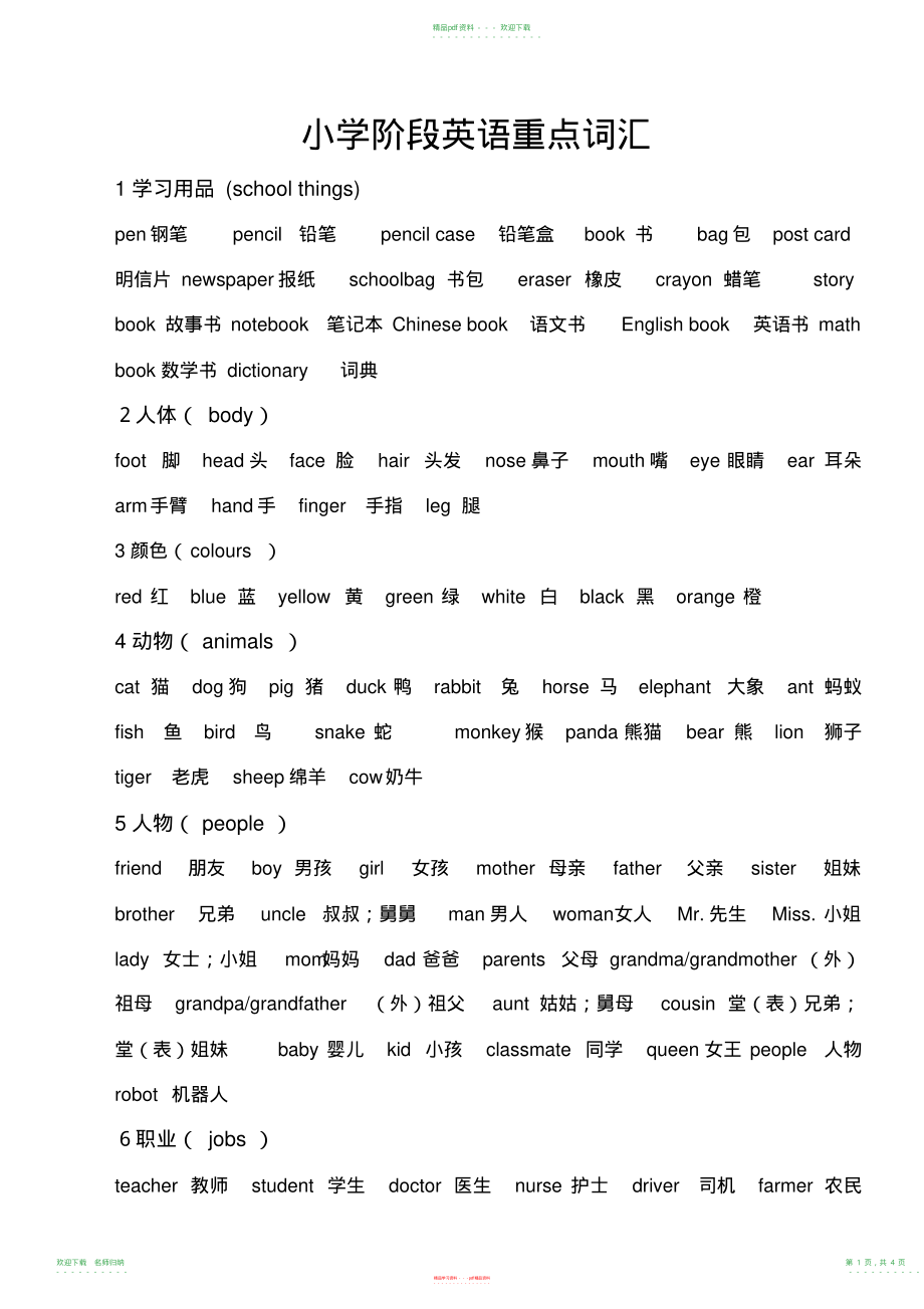 小学英语重点单词总汇_第1页