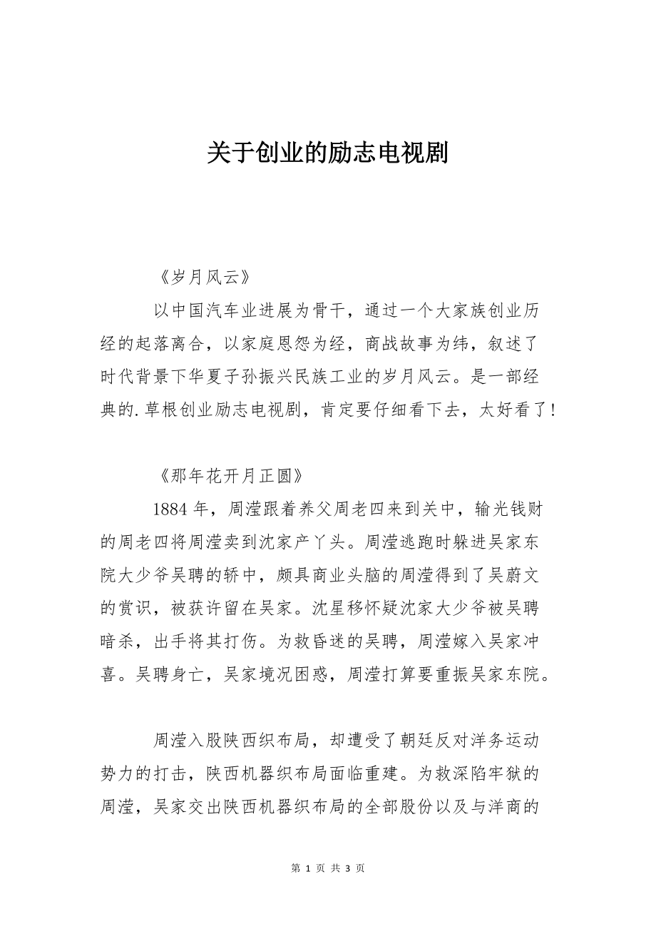 关于创业的励志电视剧_第1页