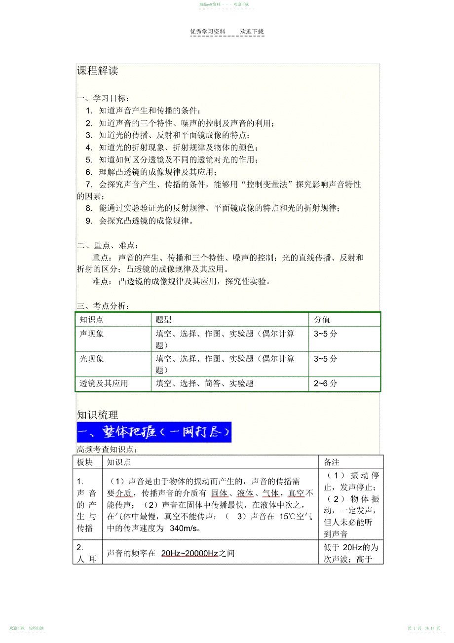 八年级物理人教新课标版上学期期中复习_第1页