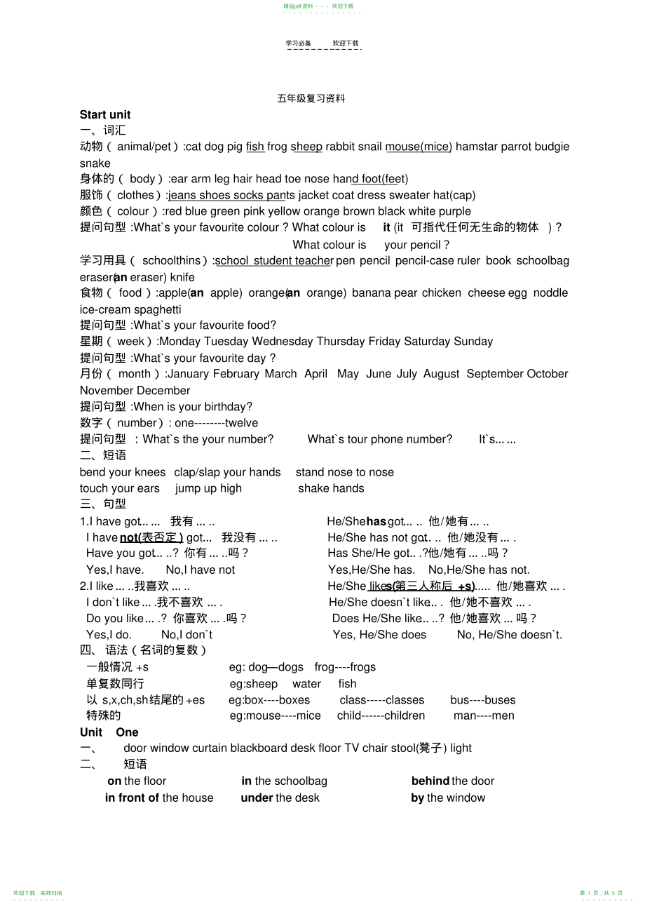 小学五年级知识点复习资料_第1页