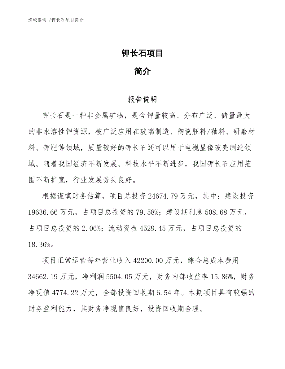 钾长石项目简介（参考模板）_第1页