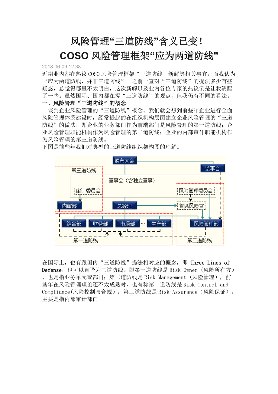 风险管理“三道防线”含义已变!_第1页