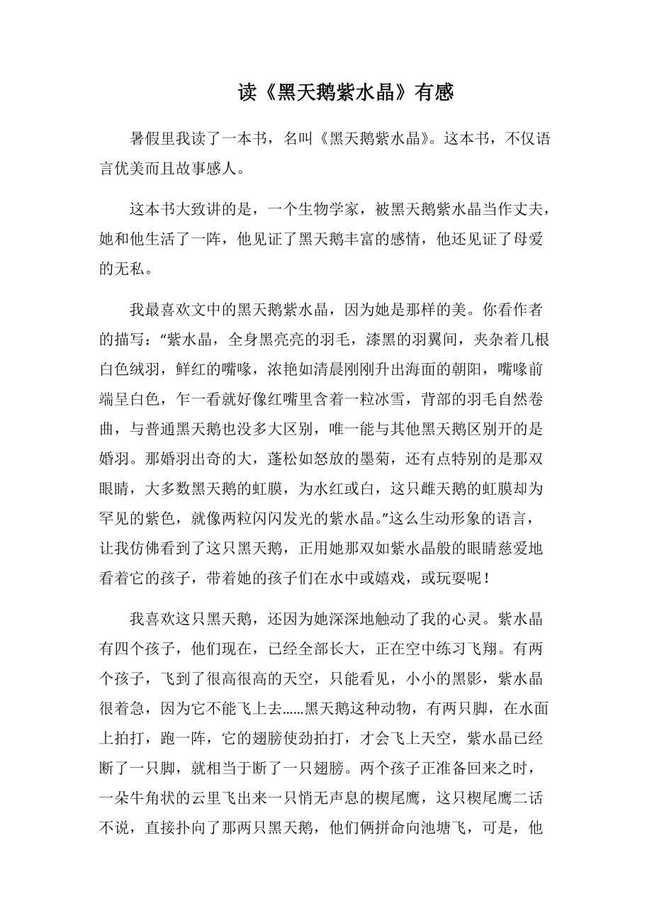 读《黑天鹅紫水晶》有感-1(1000字).docx_第1页