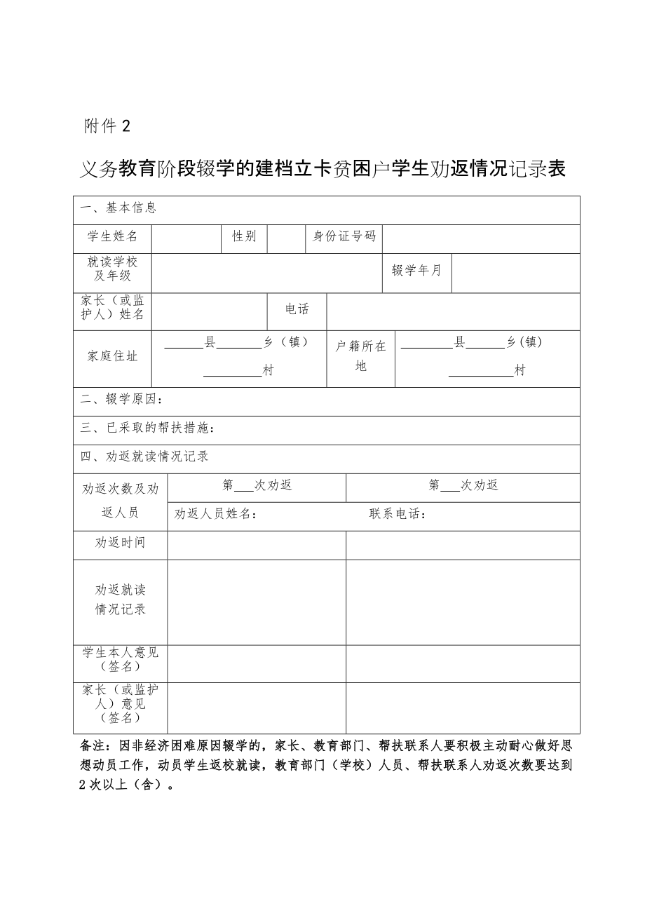 辍学儿童少年劝返工作情况记录表及说明书_第1页