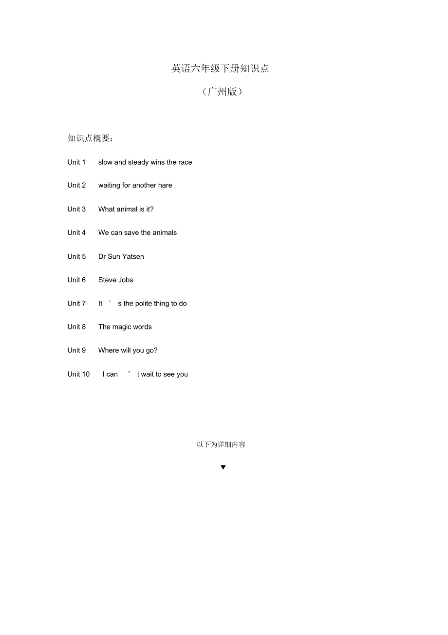 广州版英语六年级下册知识点全册(Unit1-Unit12)_第1页