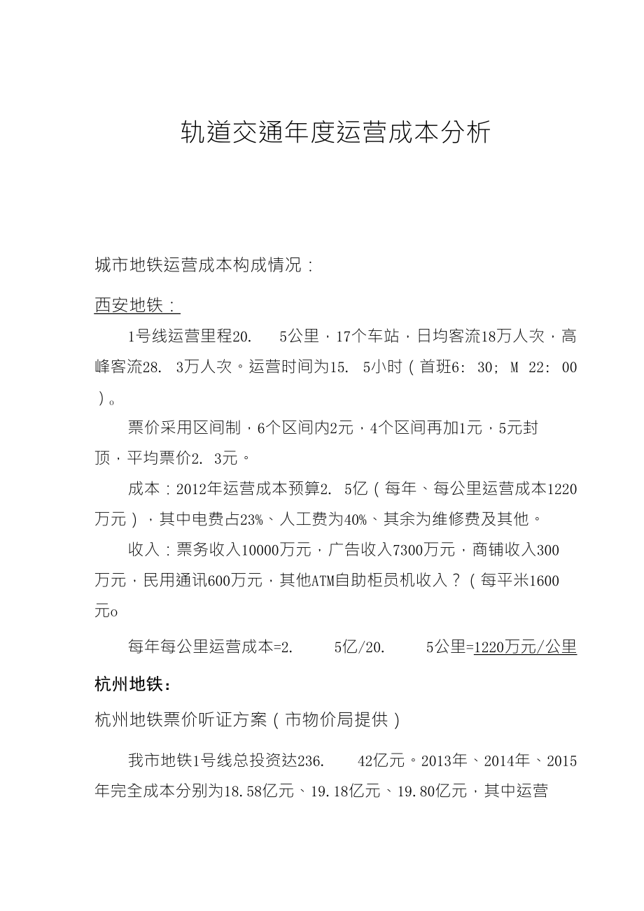 运营筹备专题研究之运营成本分析-其他城市情况_第1页