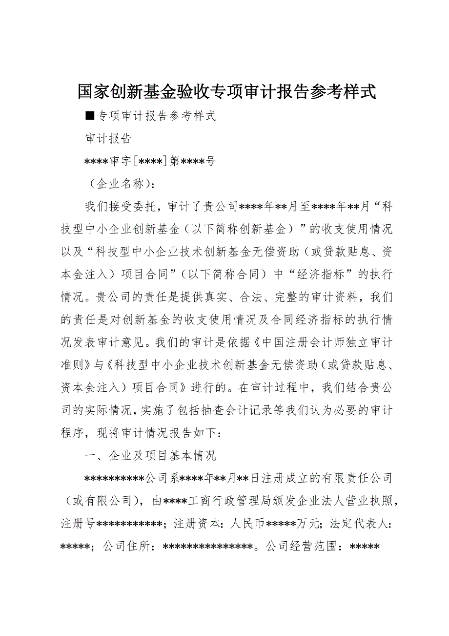 国家创新基金验收专项审计报告参考样式_第1页
