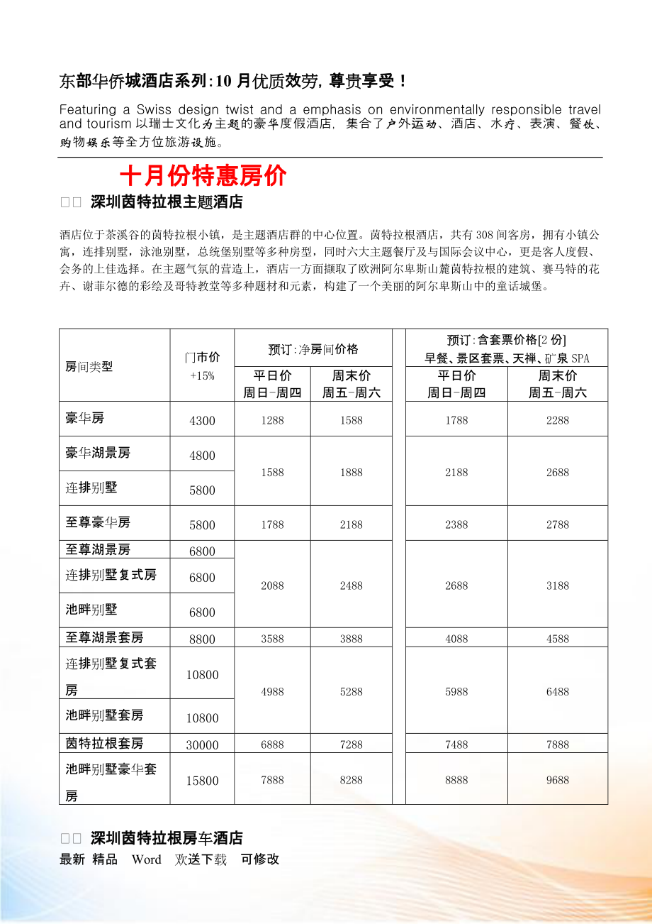 东部华侨城酒店系列月优质服务_第1页