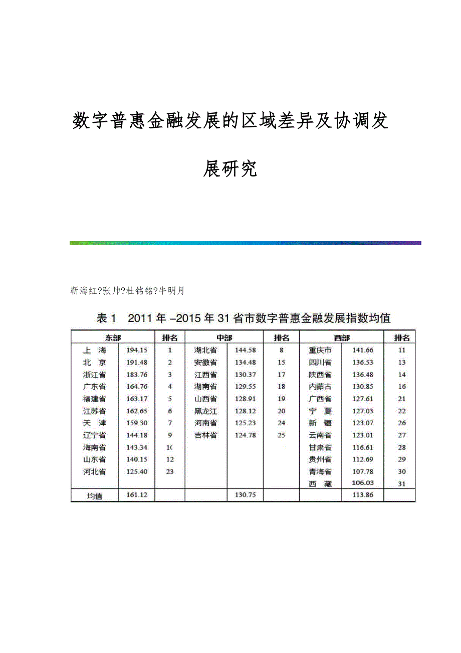 数字普惠金融发展的区域差异及协调发展研究_第1页
