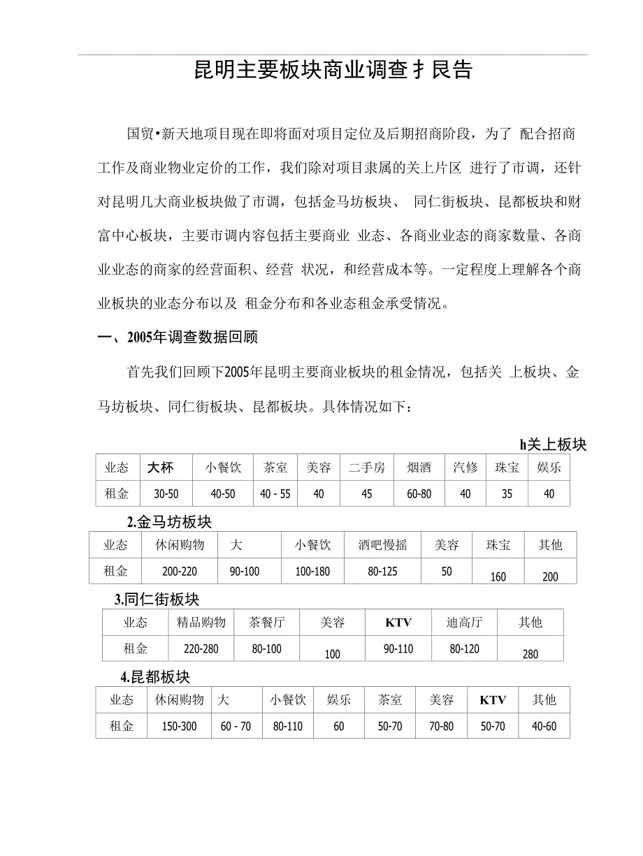 昆明主要板块商业调查扌艮告_第1页