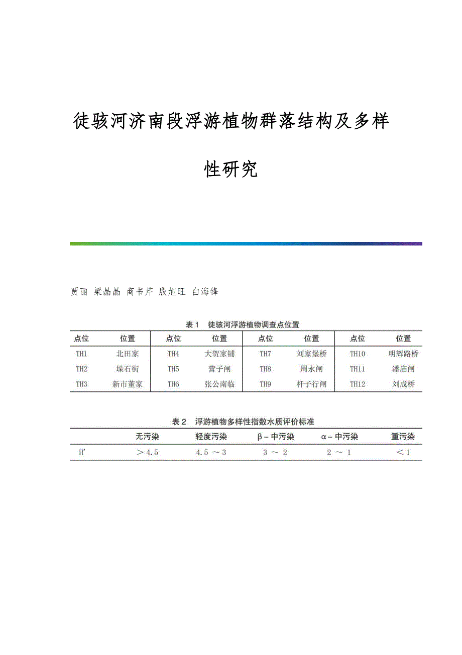 徒骇河济南段浮游植物群落结构及多样性研究_第1页