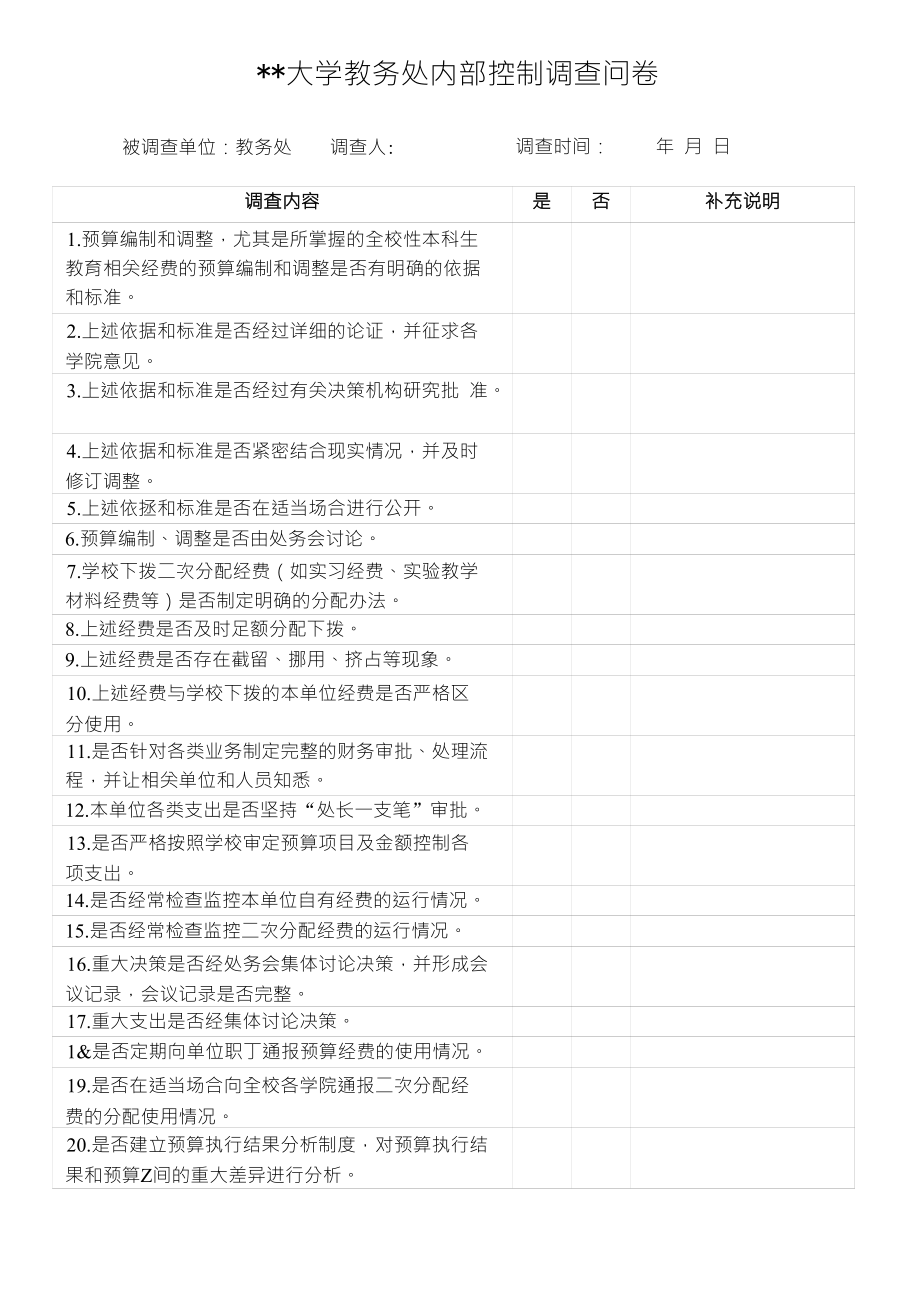 大学教务处内部控制调查问卷_第1页