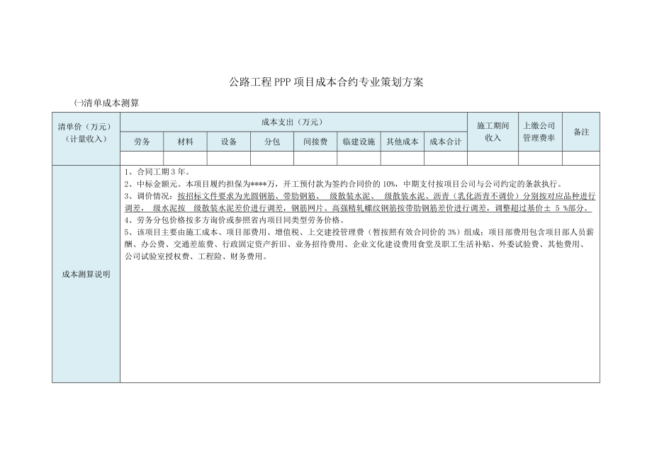 公路工程PPP项目成本合约专业策划方案_第1页
