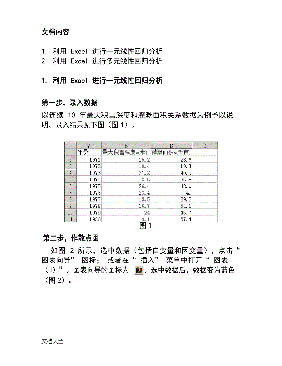 利用Excel进行线性回归的分析报告_第1页
