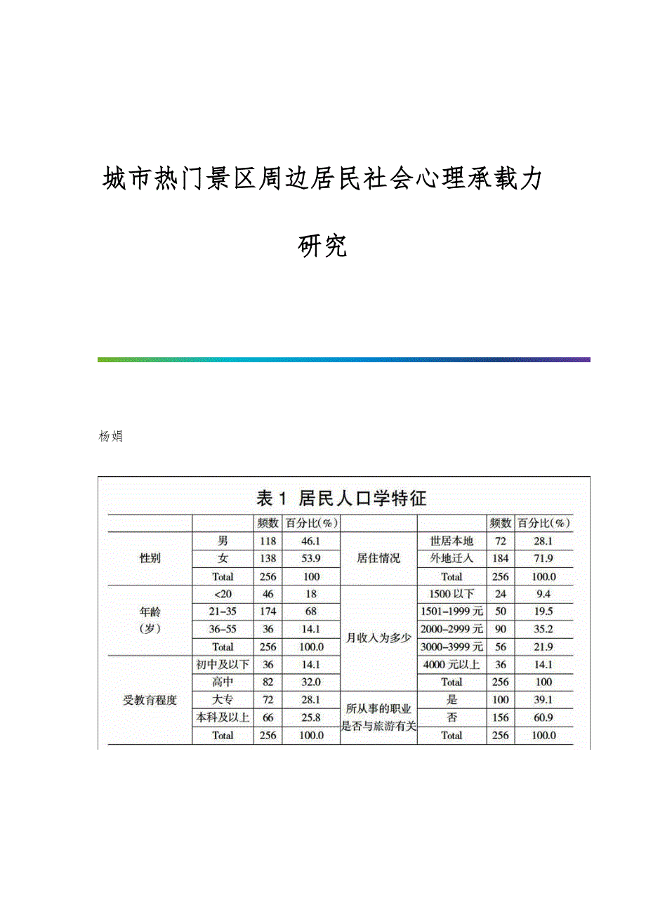城市热门景区周边居民社会心理承载力研究_第1页