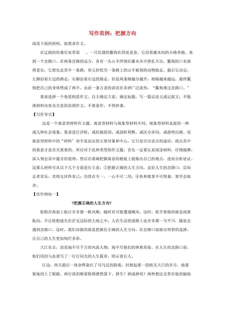高中语文-写作范例-把握方向素材_第1页