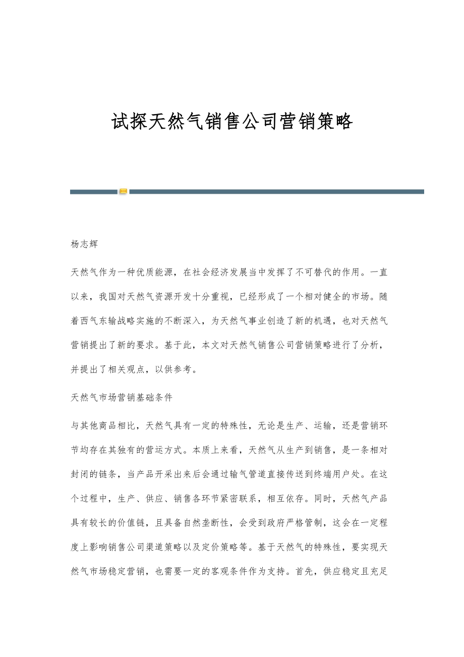 试探天然气销售公司营销策略_第1页