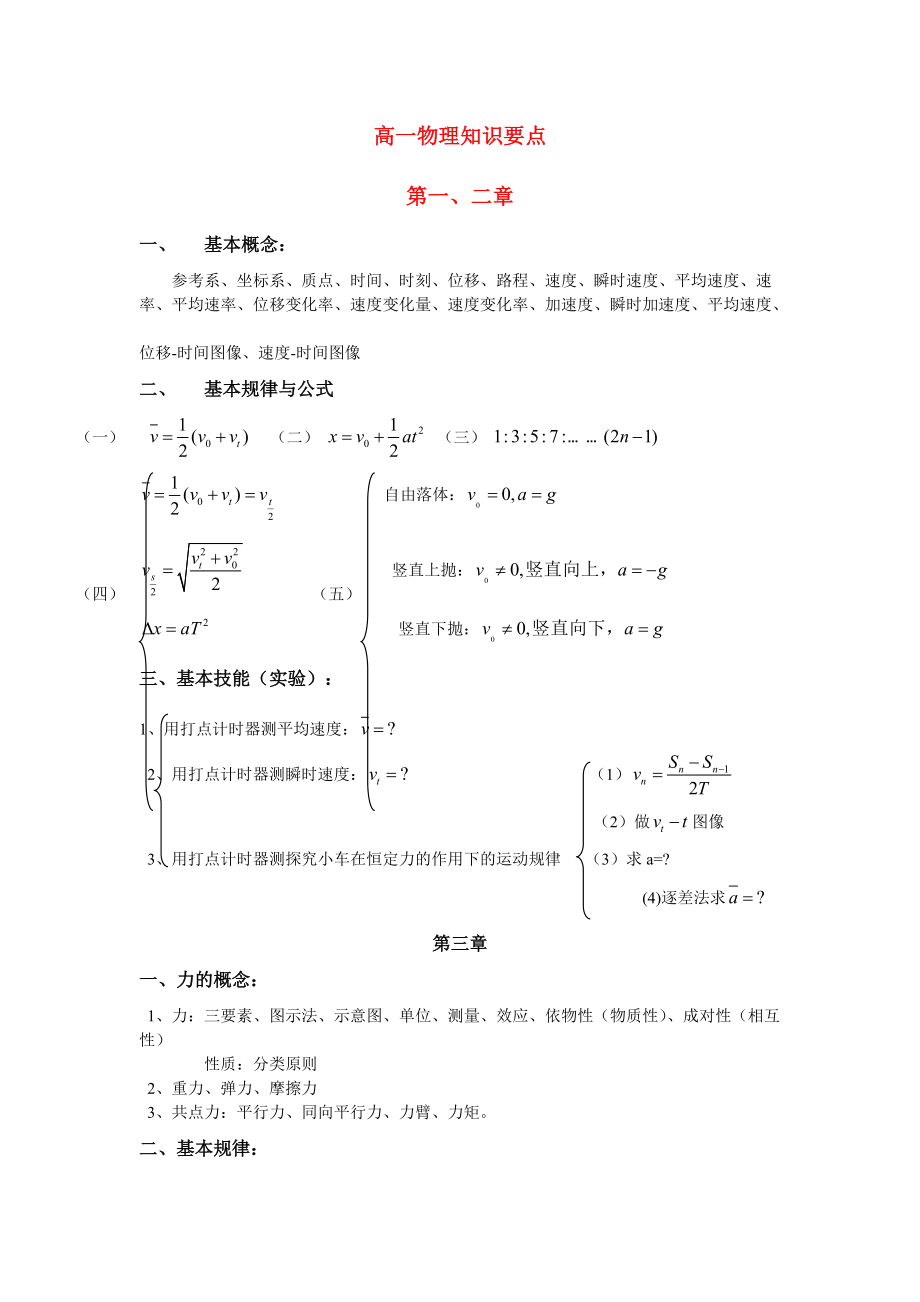 高一物理-知识点总结-新人教版必修1_第1页