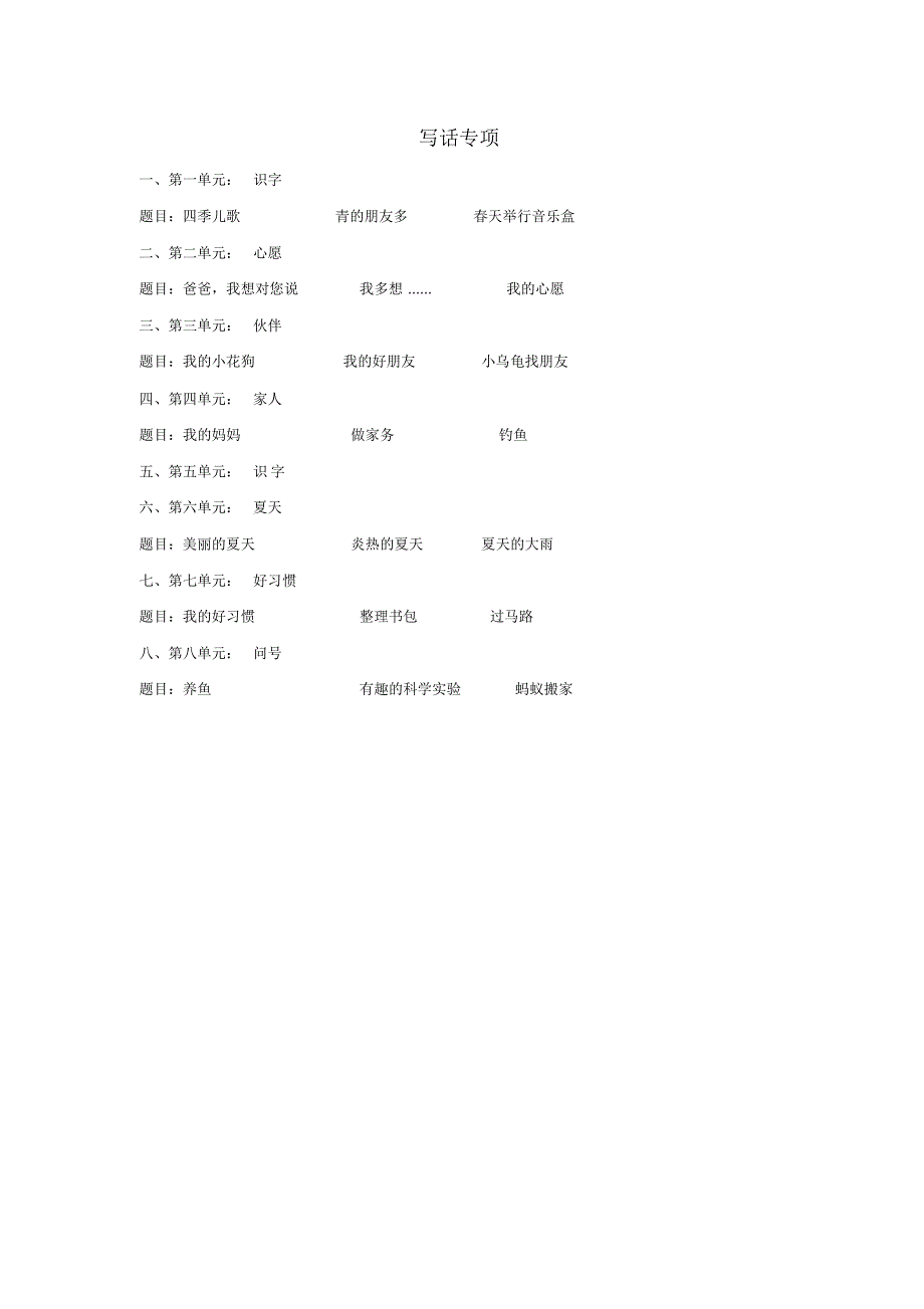 最新部编版一年级语文下册专项复习(精品)写话专项练习(含例文、答案)_第1页