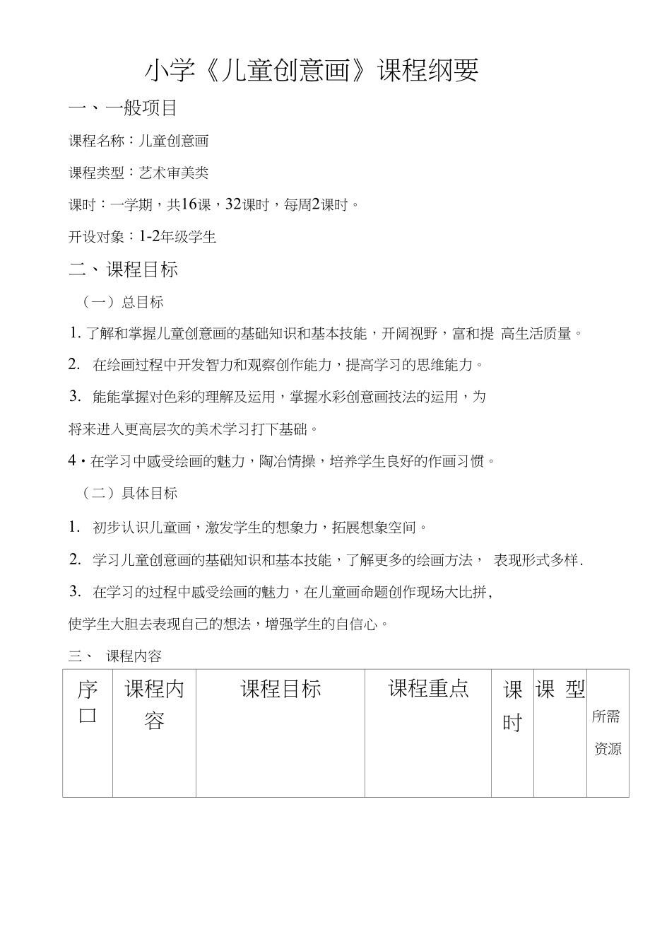 小学《儿童创意画》课程纲要_第1页