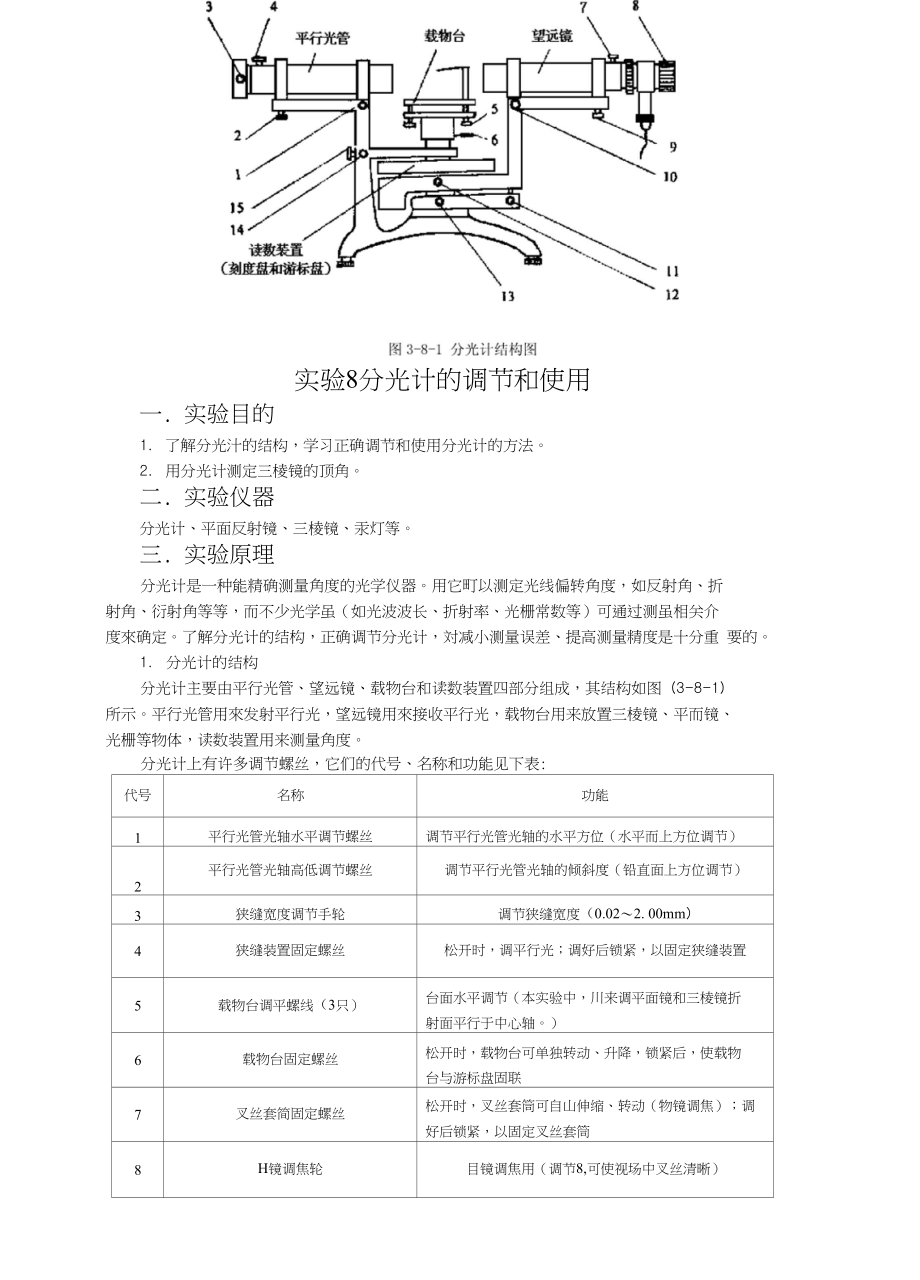 实验8分光计的调节和使用_第1页