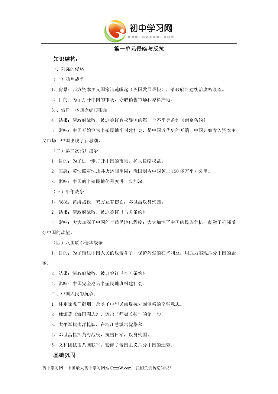《侵略与反抗》学案2（人教新课标八年级上）_第1页