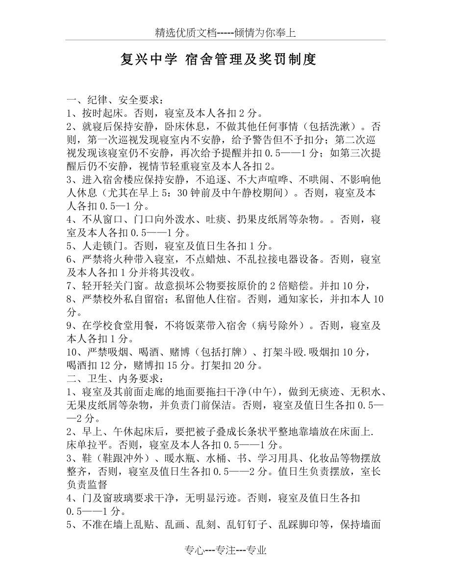 宿舍管理及奖罚制度(共5页)_第1页