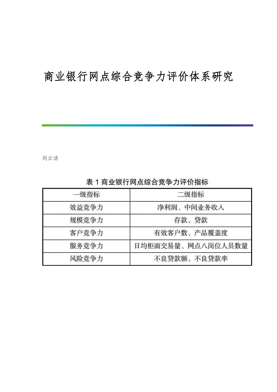 商业银行网点综合竞争力评价体系研究_第1页