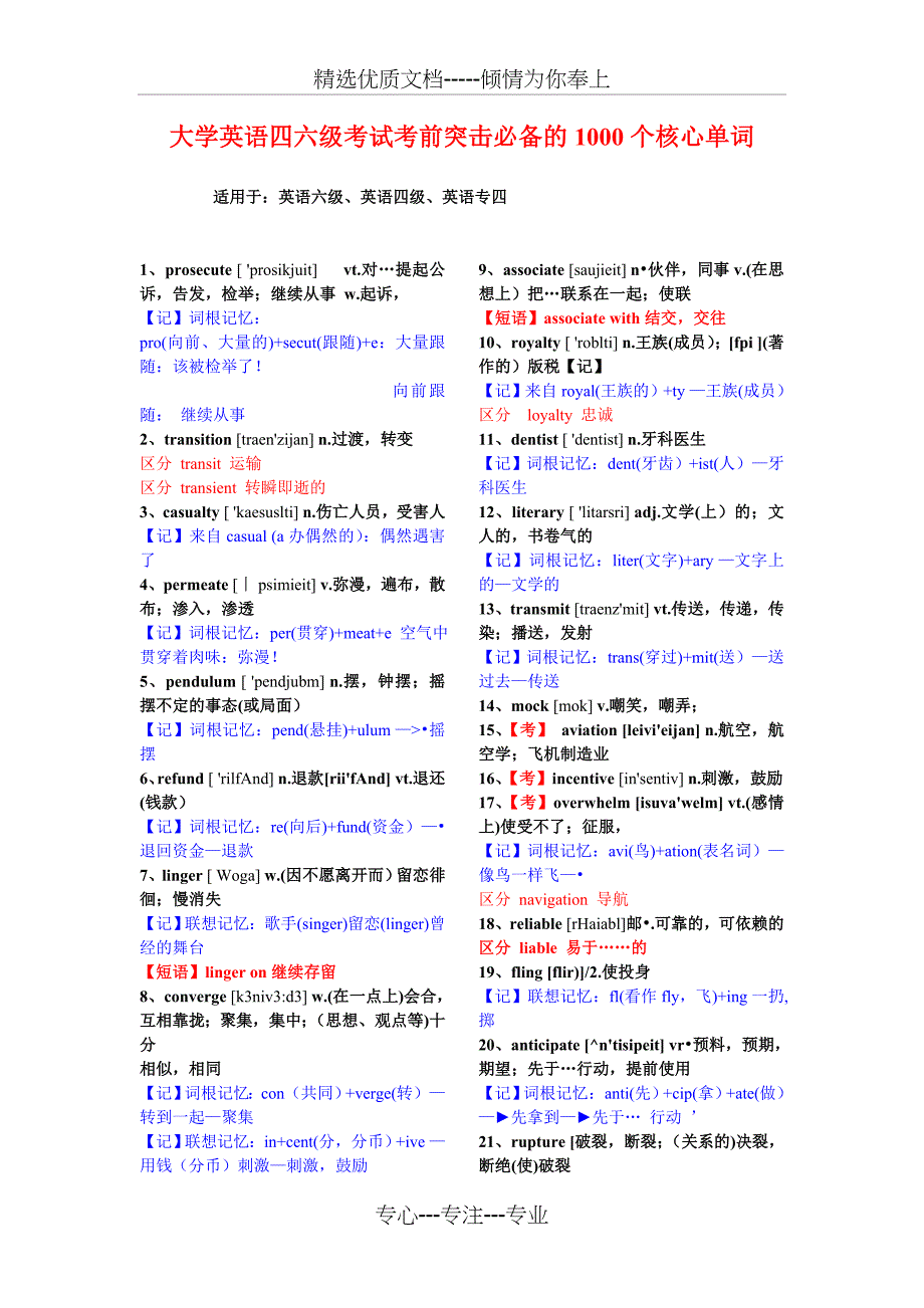 1000个核心单词(含记忆方法)-突击必备(共22页)_第1页