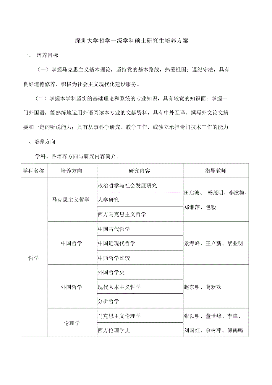 深圳大学哲学一级学科硕士研究生培养方案（精编版）_第1页