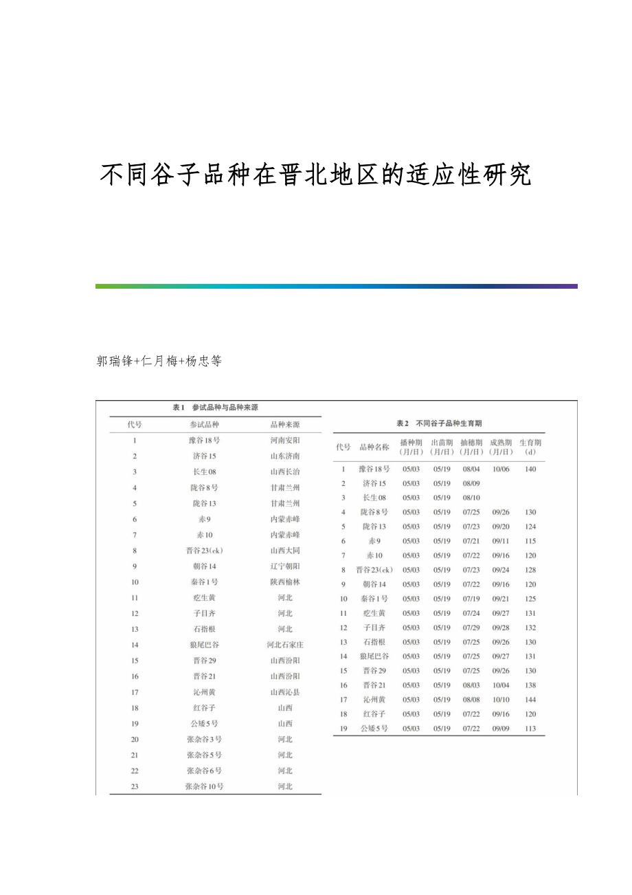 不同谷子品种在晋北地区的适应性研究_第1页