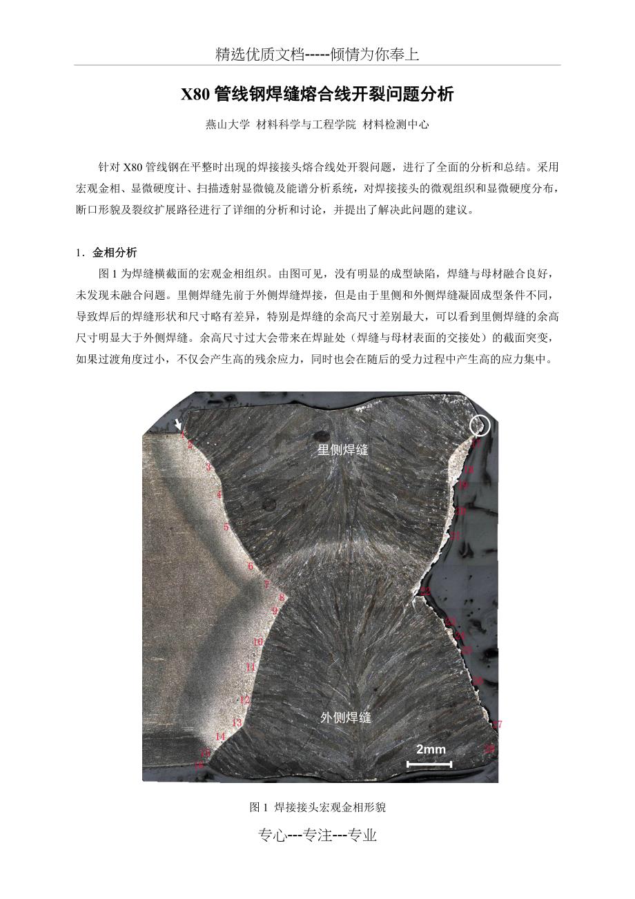 X80管线钢焊缝熔合线开裂问题分析(共16页)_第1页