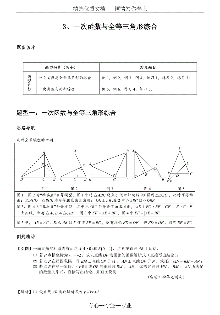 初中数学一次函数与全等三角形综合培优精讲及答案(共14页)_第1页