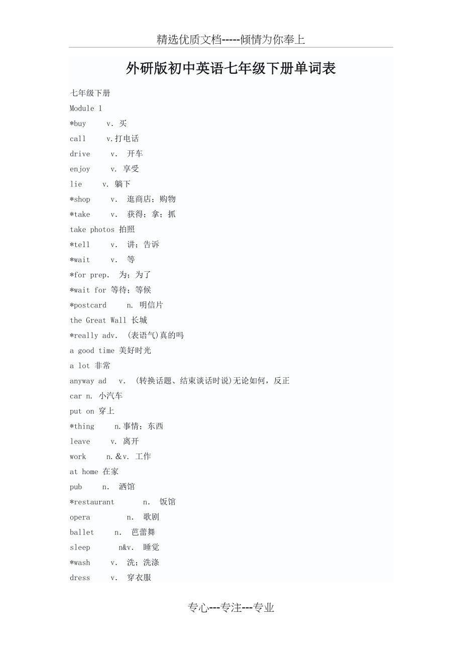 外研版七年级下册英语单词表(打印版)(共12页)_第1页