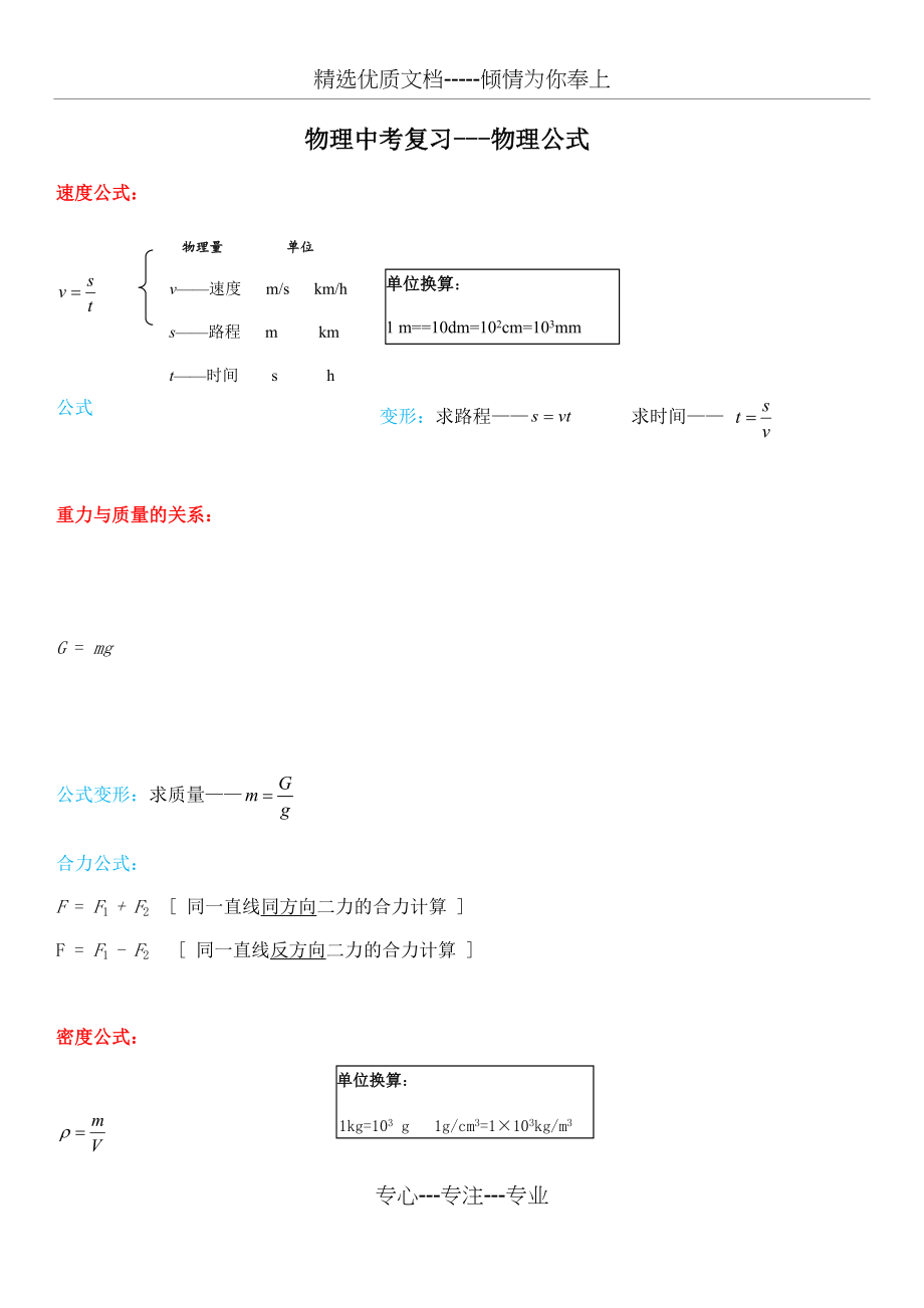 人教版-初中物理-公式大全—公式变形—精华(总10页)_第1页
