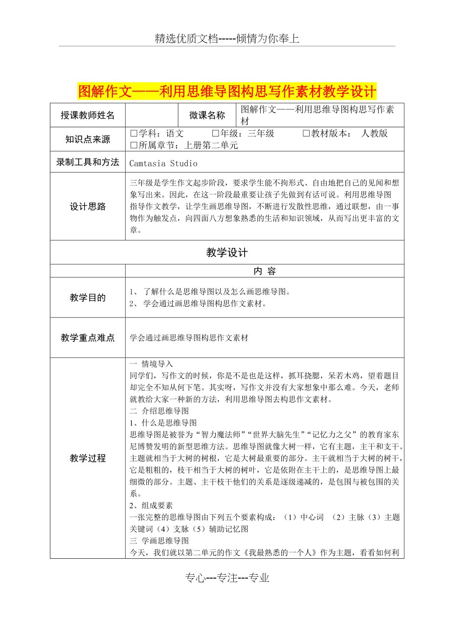 小学三年级语文《图解作文——利用思维导图构思写作素材》教学设计(共3页)_第1页