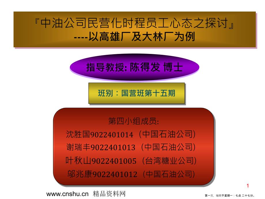 探讨中油公司民营化时程员工心态(powerpoint 47页)_第1页