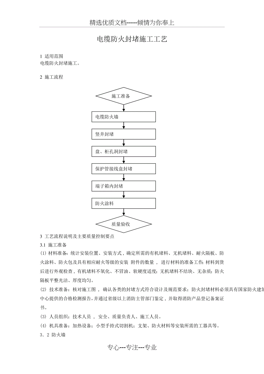 电缆防火封堵施工工艺方案和作业指导书(共16页)_第1页