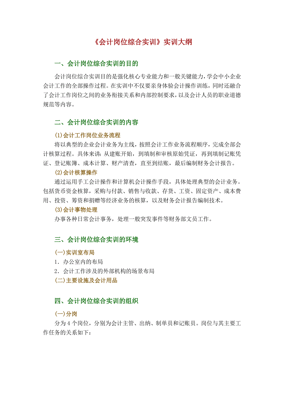 分岗位实训计划Word版_第1页