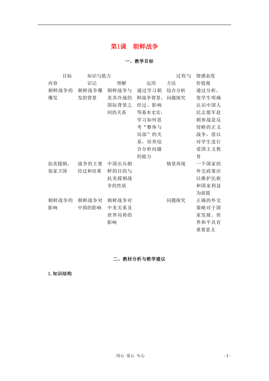 《高中历史 5.1《朝鲜战争》教师用书 新人教版选修3》_第1页
